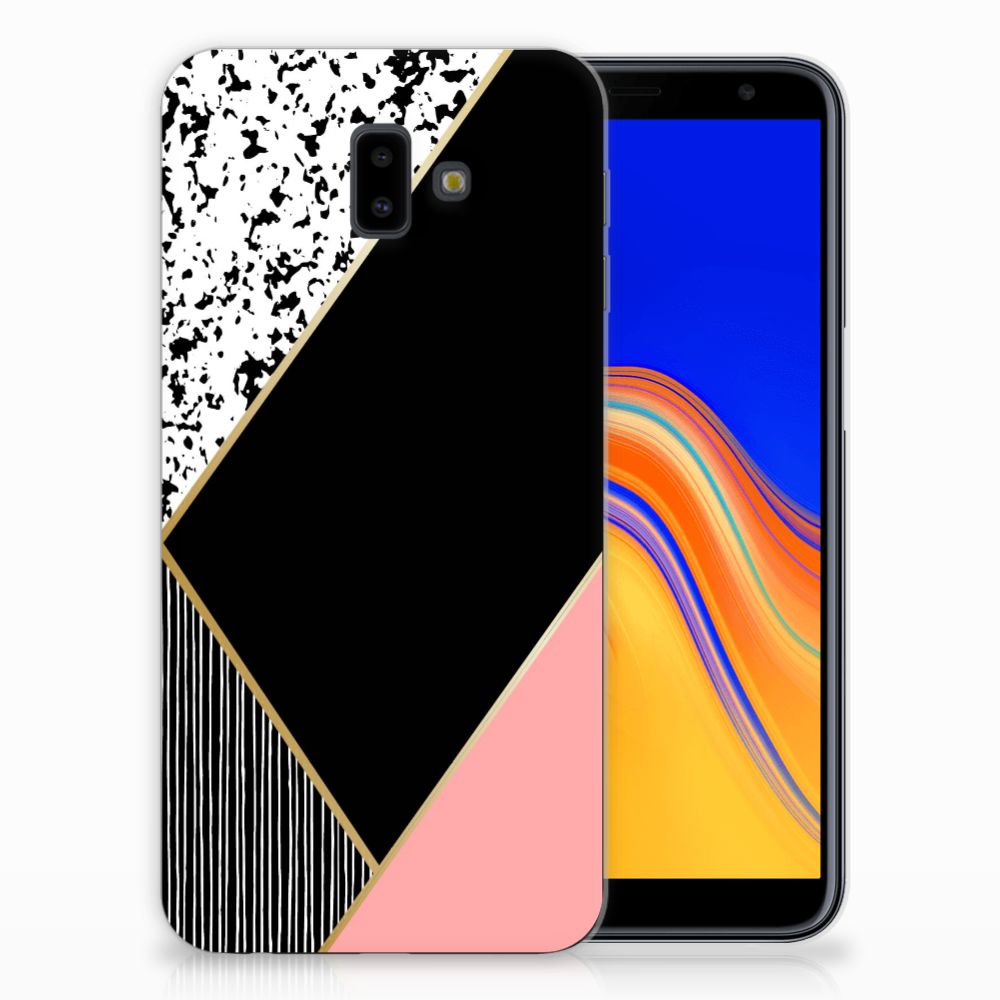 Samsung Galaxy J6 Plus (2018) TPU Hoesje Zwart Roze Vormen