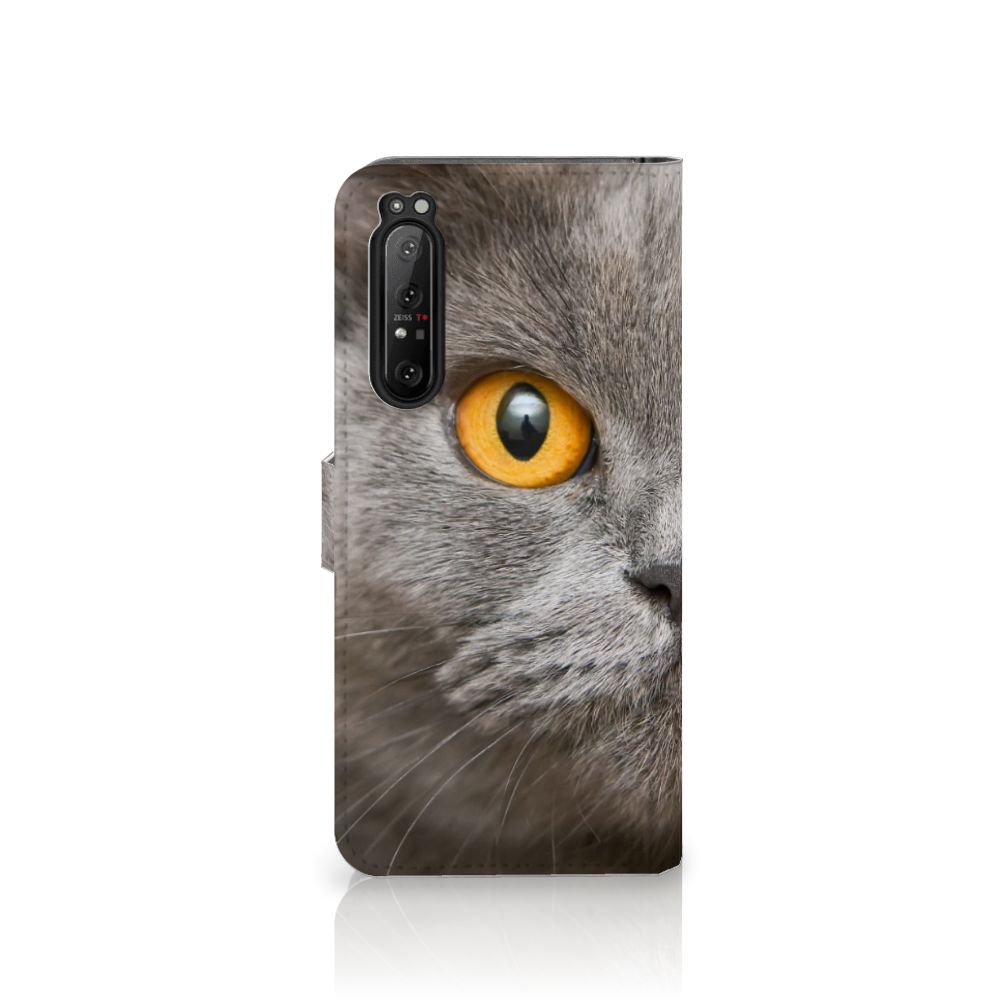 Telefoonhoesje met Pasjes Sony Xperia 1 II Britse Korthaar met close-up van een Britse korthaar kat