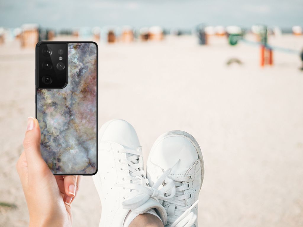 Samsung Galaxy S21 Ultra Marmeren Print Telefoonhoesje Marmer Grijs B2C Telecom