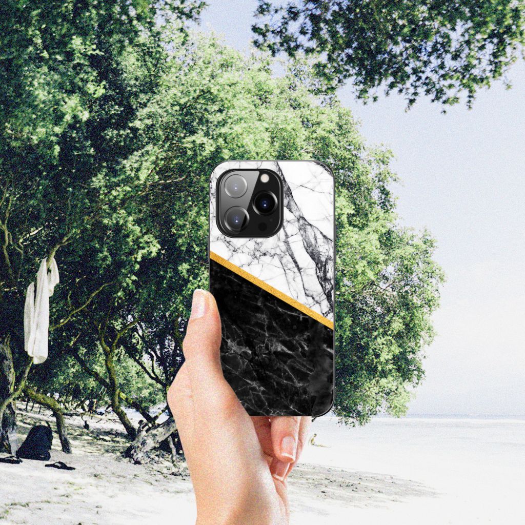 iPhone 14 Pro Marmeren Print Telefoonhoesje Marmer Wit Zwart - Origineel Cadeau Man B2C Telecom
