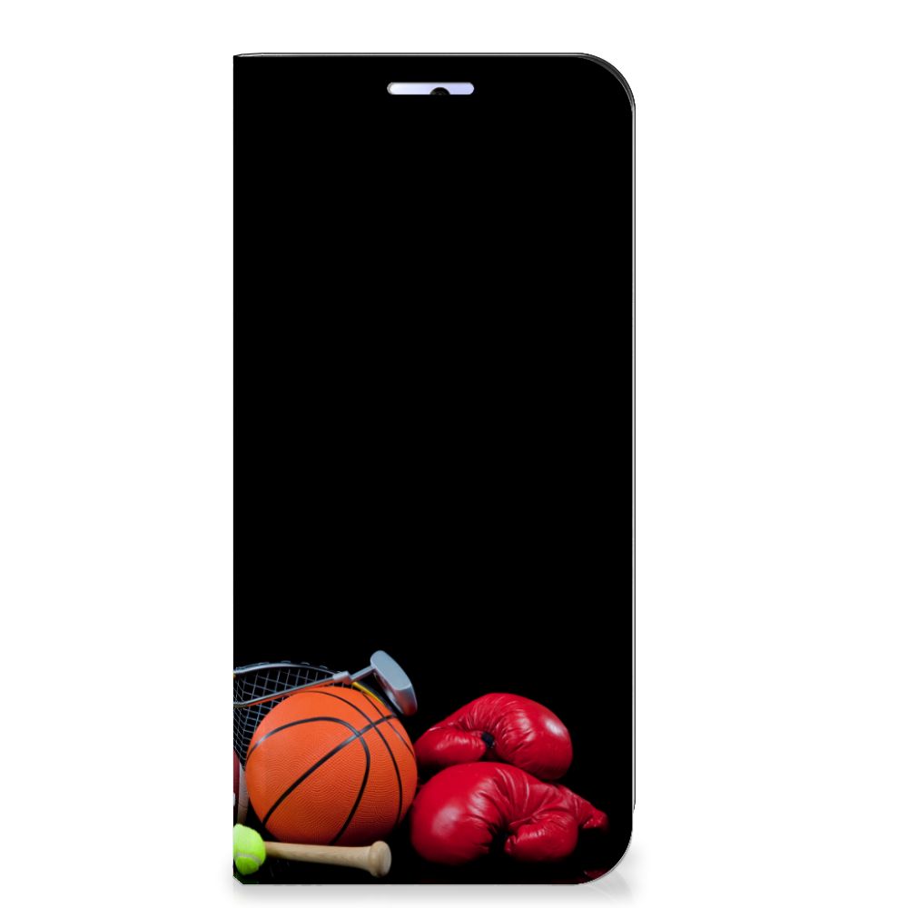 Motorola Moto G31 | G41 Hippe Standcase Sports met sport afbeeldingen, inclusief basketbal en bokshandschoenen.