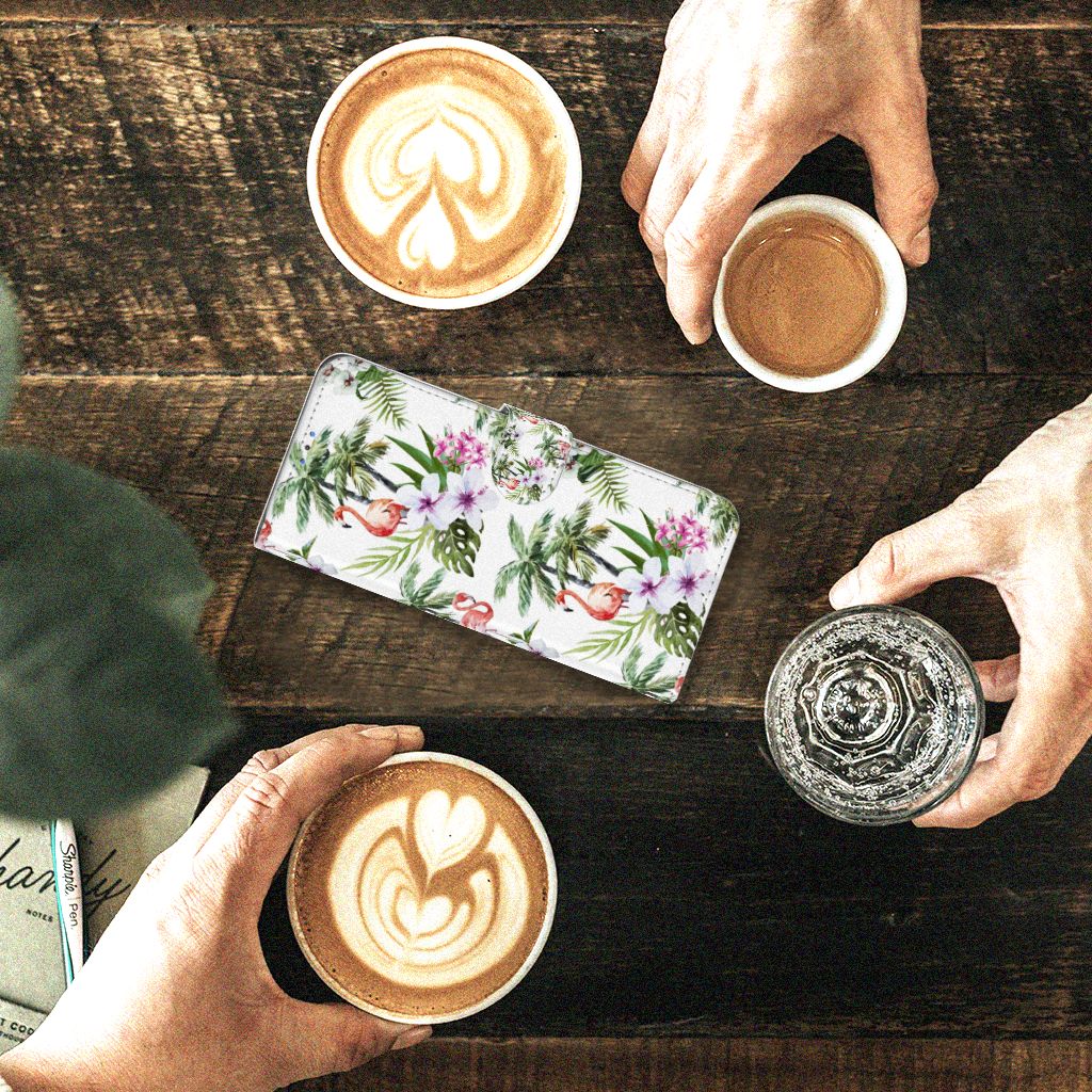 Motorola G8 Power Lite Telefoonhoesje met Pasjes Flamingo Palms