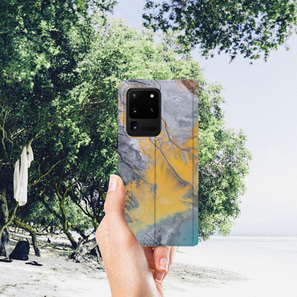 Samsung Galaxy S20 Ultra Standcase Marble Blue Gold - B2C Telecom