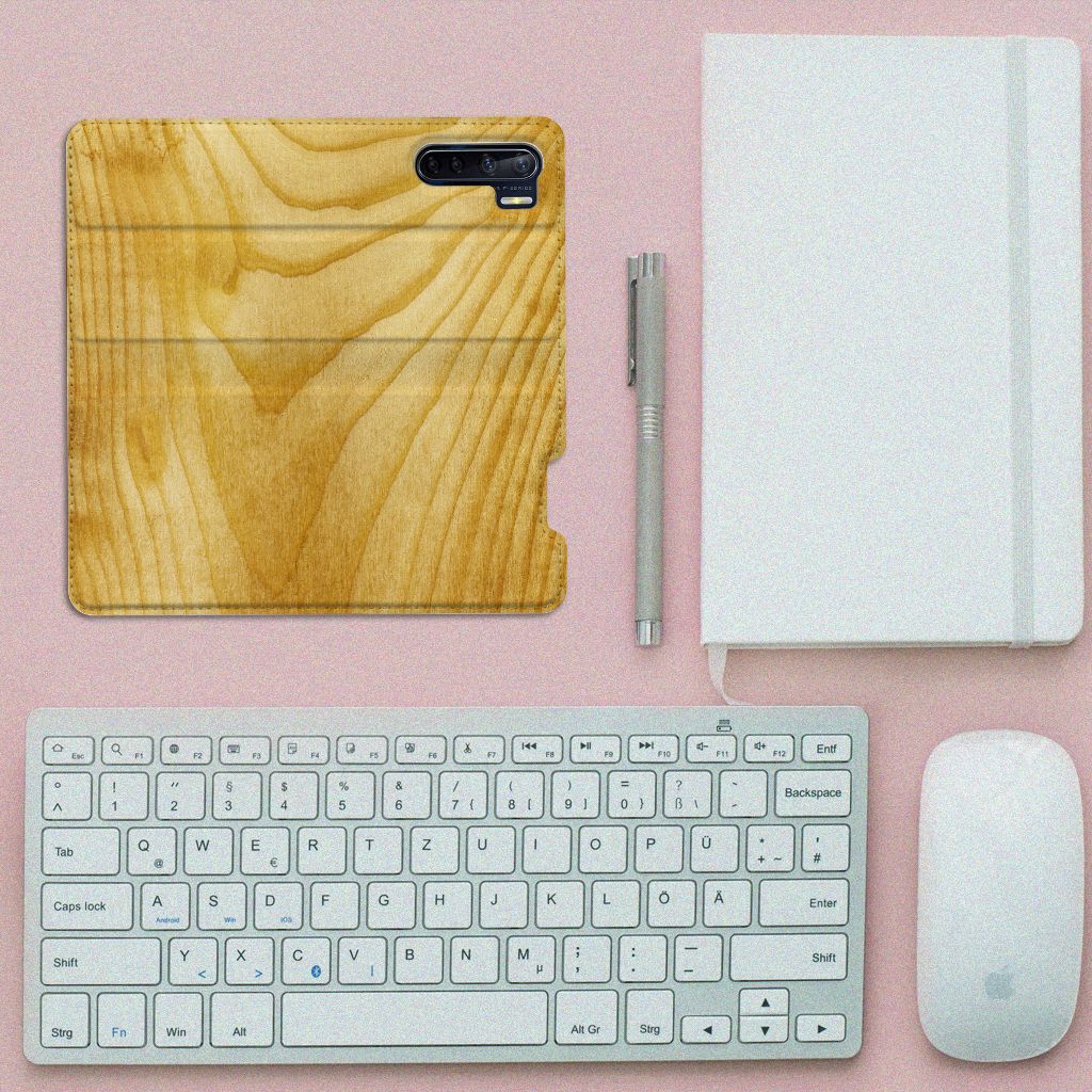 OPPO Reno3 | A91 Book Wallet Case Licht Hout - B2C Telecom