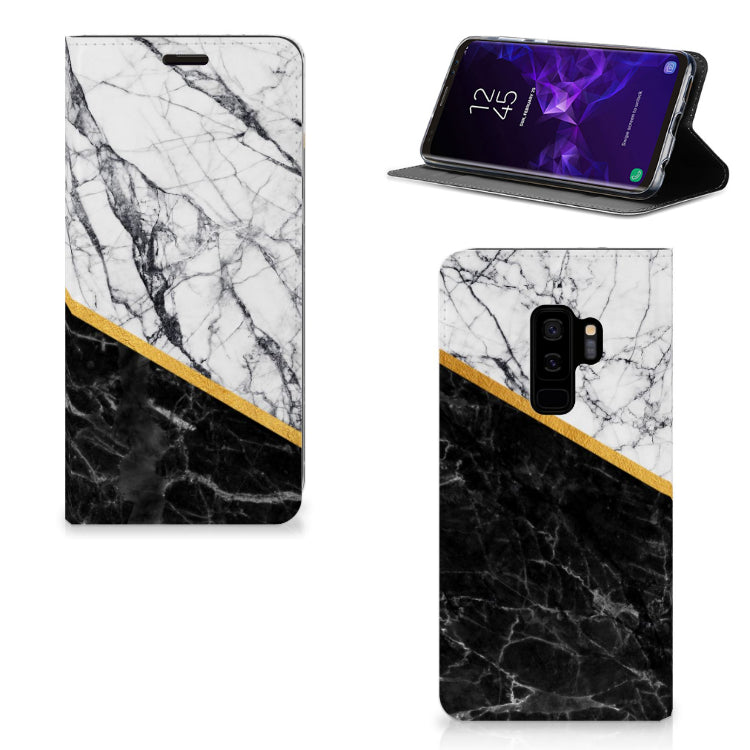 Samsung Galaxy S9 Plus Standcase Marmer Wit Zwart - Origineel Cadeau Man