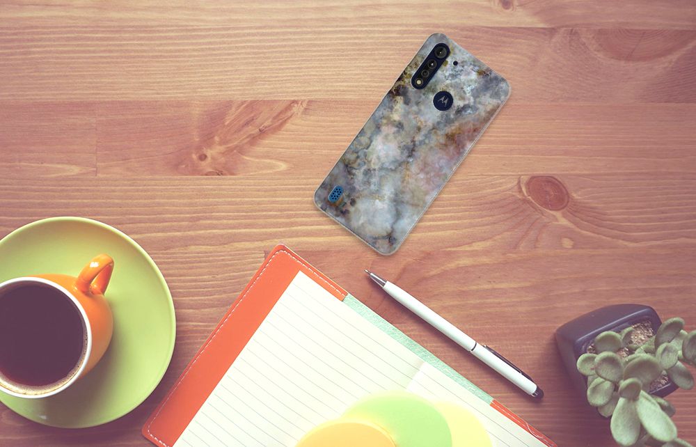 Motorola Moto G8 Power Lite TPU Siliconen Hoesje Marmer Grijs B2C Telecom