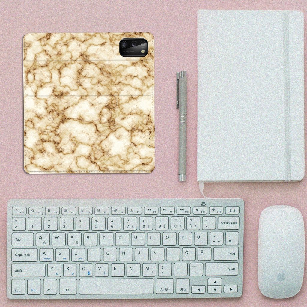 Samsung Galaxy A41 Standcase Marmer Goud - B2C Telecom
