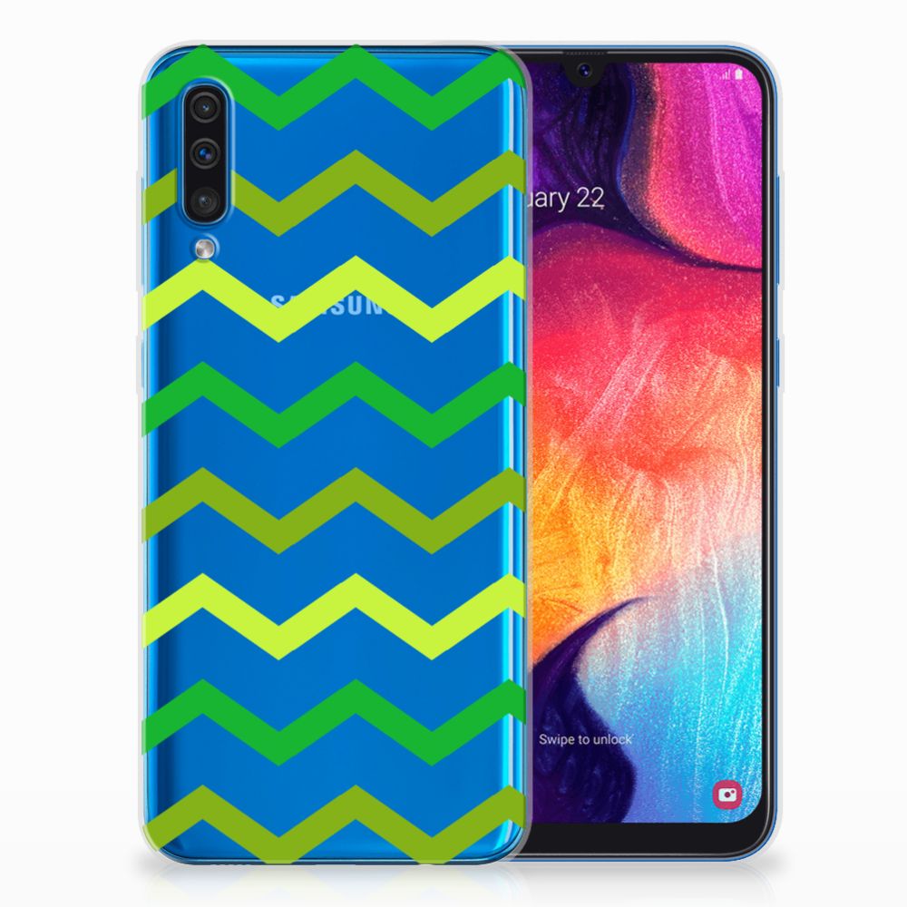 Samsung Galaxy A50 TPU bumper Zigzag Groen