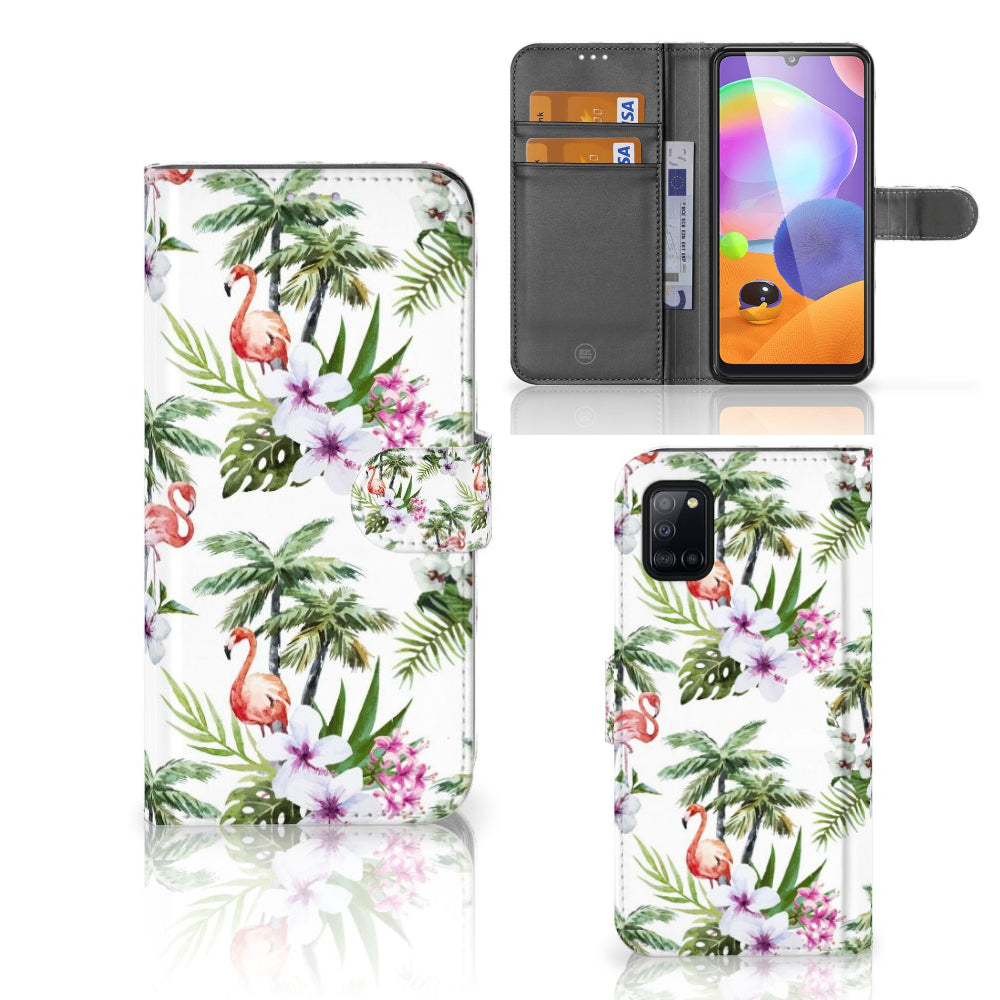 Samsung Galaxy A31 Telefoonhoesje met Pasjes Flamingo Palms