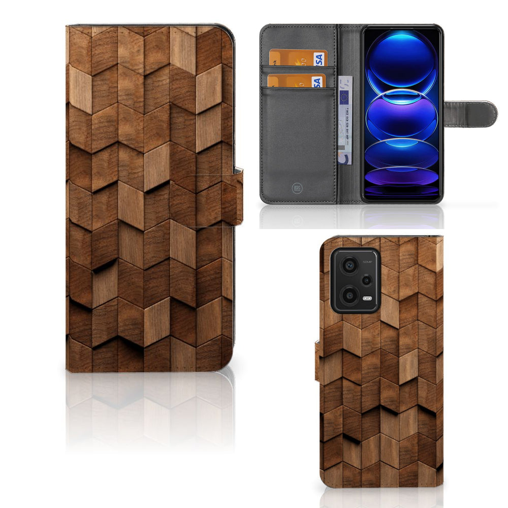 Book Style Case voor Xiaomi Redmi Note 12 5G | Poco X5 Wooden Cubes