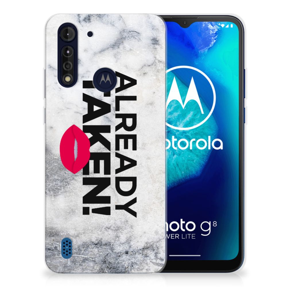 Motorola Moto G8 Power Lite Siliconen hoesje met naam Already Taken White