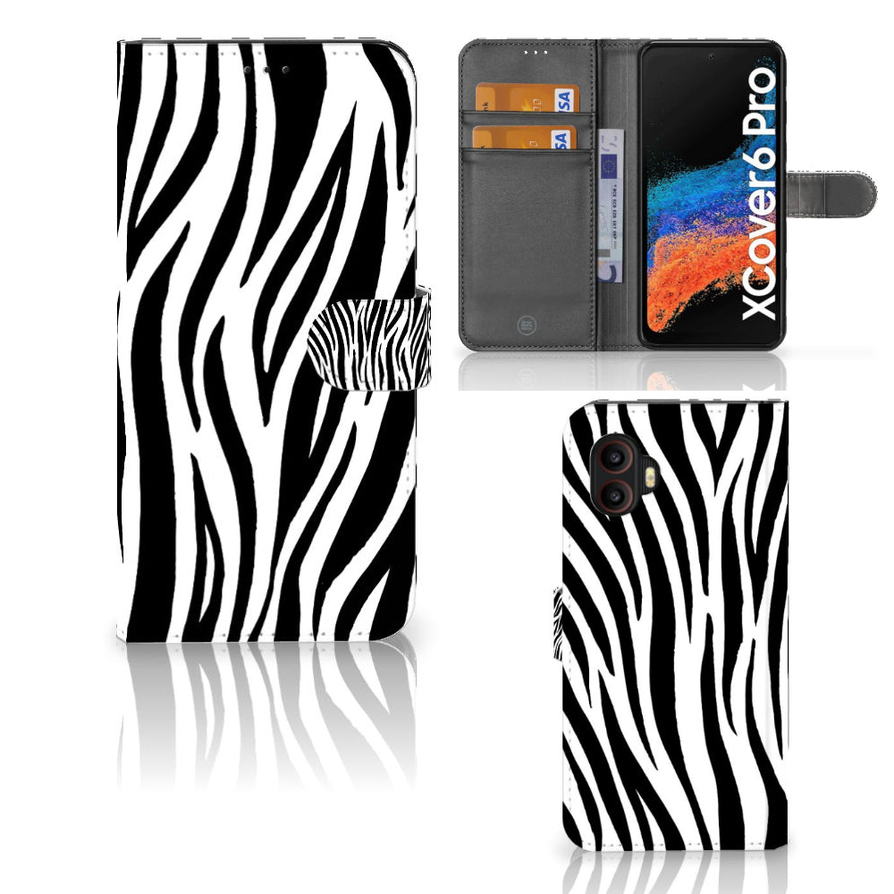 Samsung Galaxy Xcover 6 Pro Telefoonhoesje met Pasjes Zebra