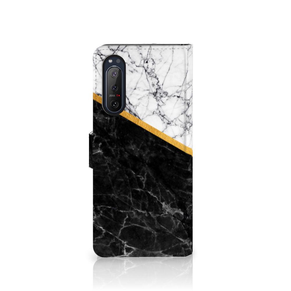 Sony Xperia 5II Bookcase Marmer Wit Zwart - Origineel Cadeau Man