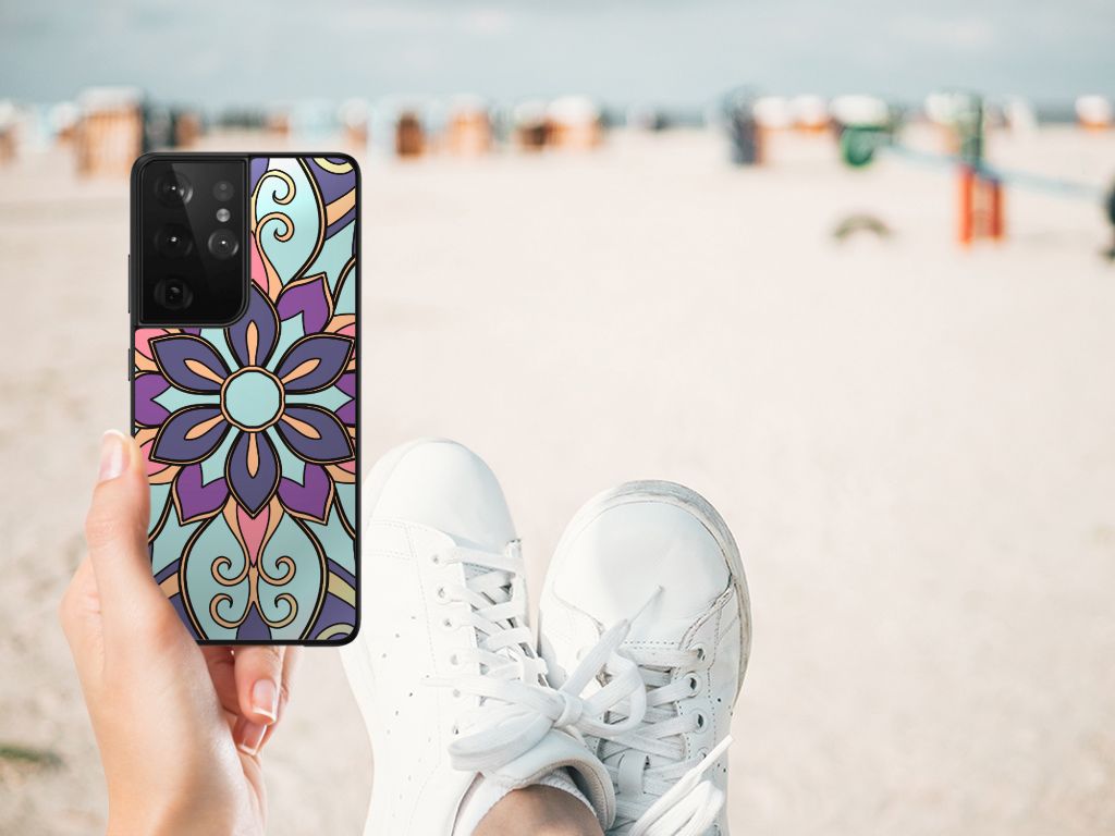 Samsung Galaxy S21 Ultra Bloemen Hoesje Purple Flower B2C Telecom