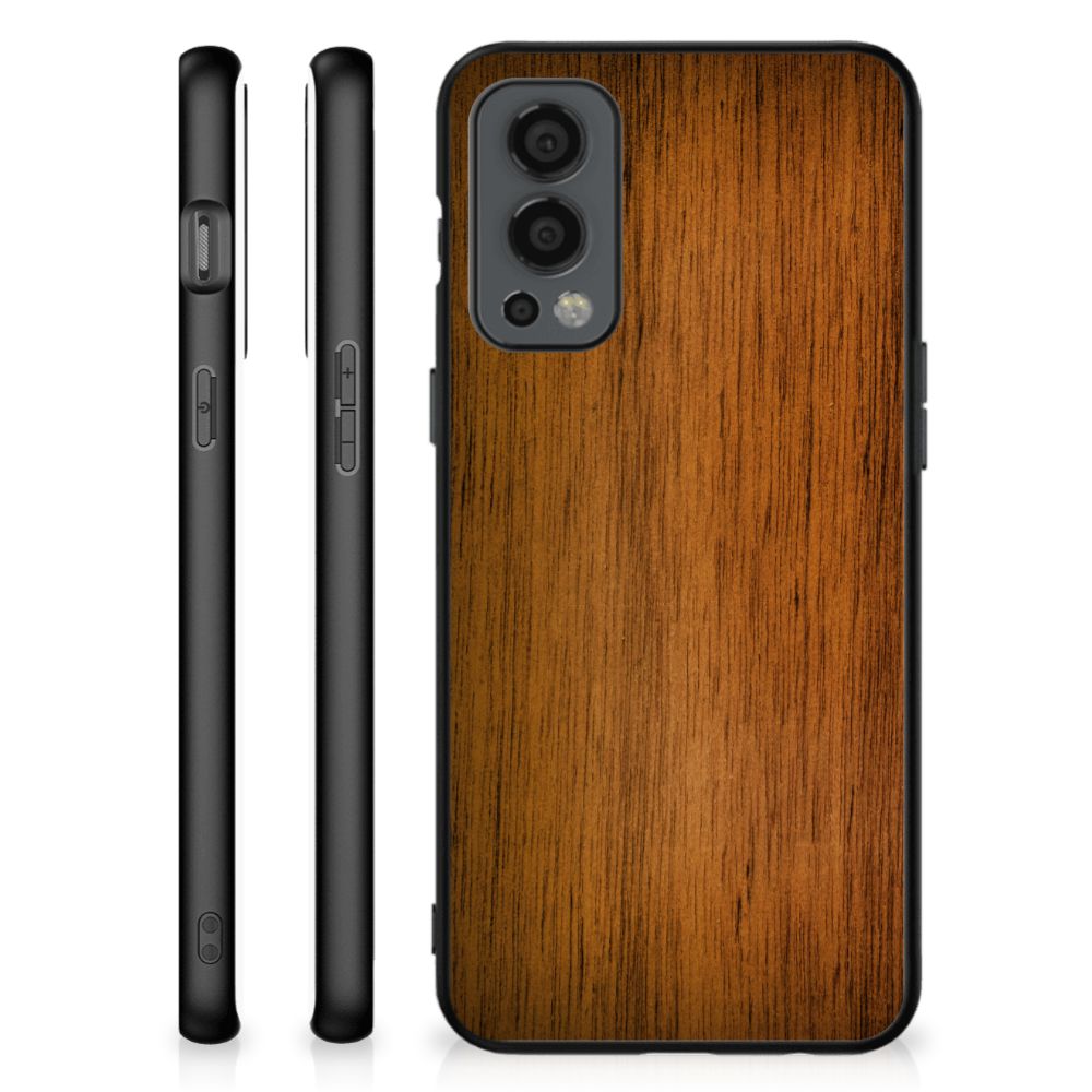 OnePlus Nord 2 Houten Print Telefoonhoesje Donker Hout