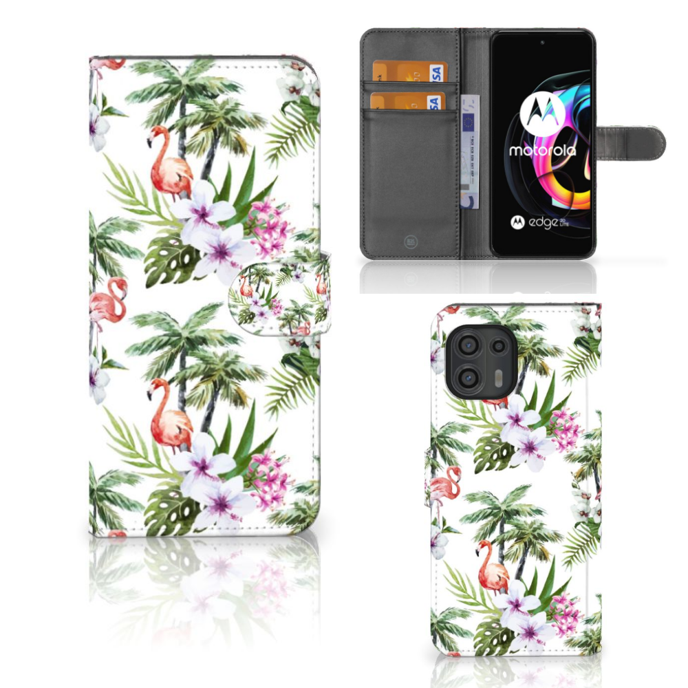 Motorola Edge 20 Lite Telefoonhoesje met Pasjes Flamingo Palms