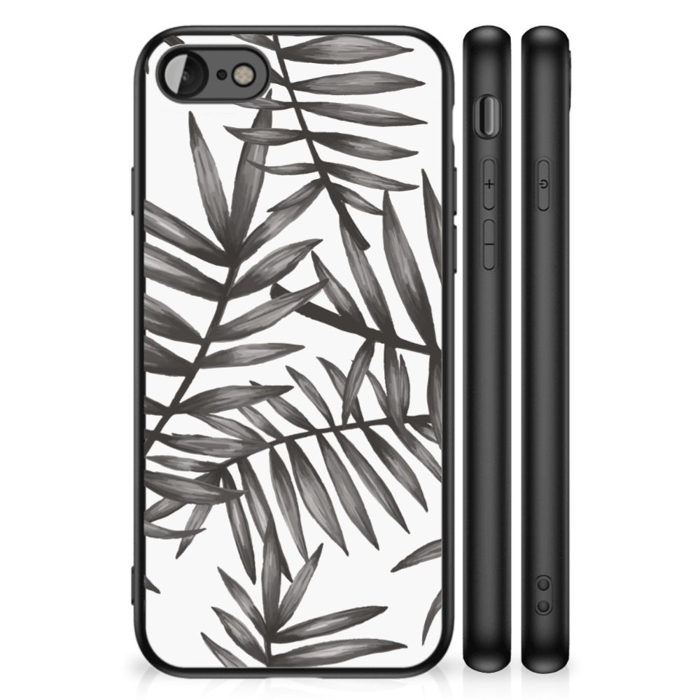 iPhone SE 2022 | SE 2020 | 7/8 Bloemen Hoesje Leaves Grey met bladerenpatroon in zwart-wit design.