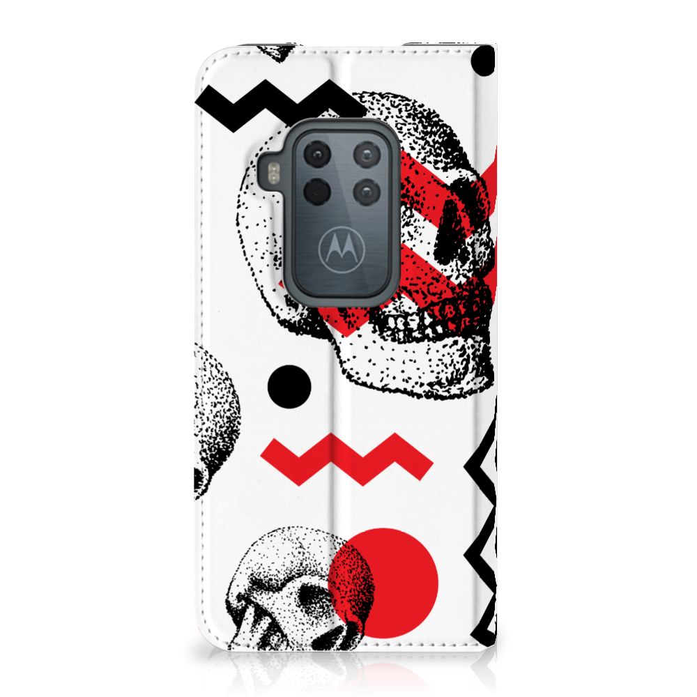 Mobiel BookCase Motorola One Zoom Skull Red - B2C Telecom
