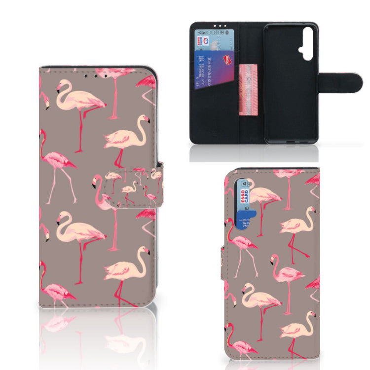 Honor 20 Telefoonhoesje met Pasjes Flamingo