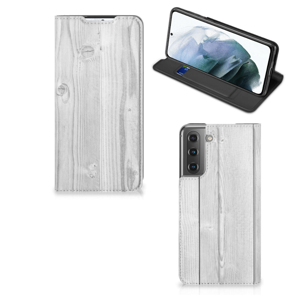 Samsung Galaxy S21 FE Book Wallet Case White Wood