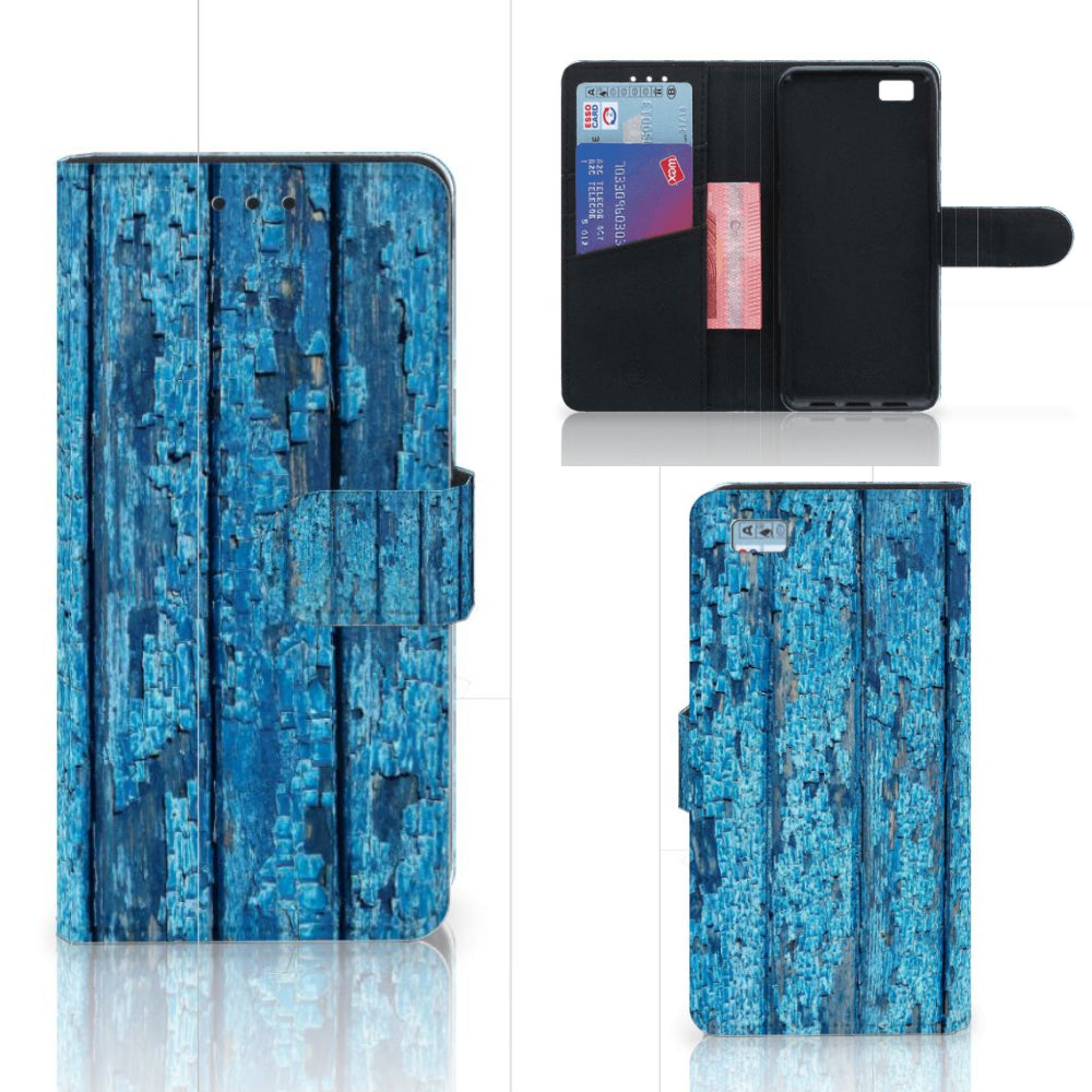 Huawei Ascend P8 Lite Book Style Case Wood Blue