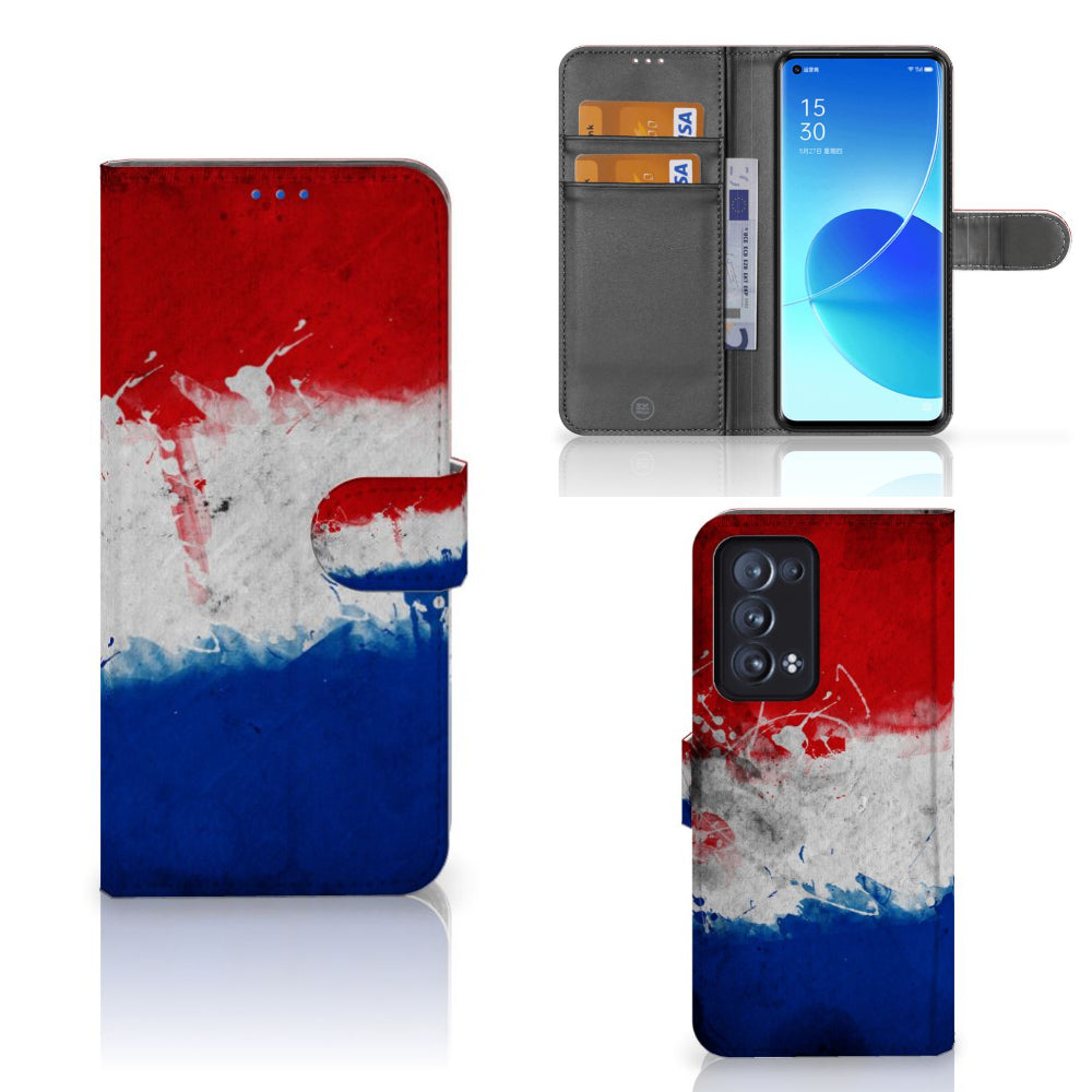 OPPO Reno 6 Pro Plus 5G Bookstyle Case Nederland met artistiek ontwerp van de Nederlandse vlag