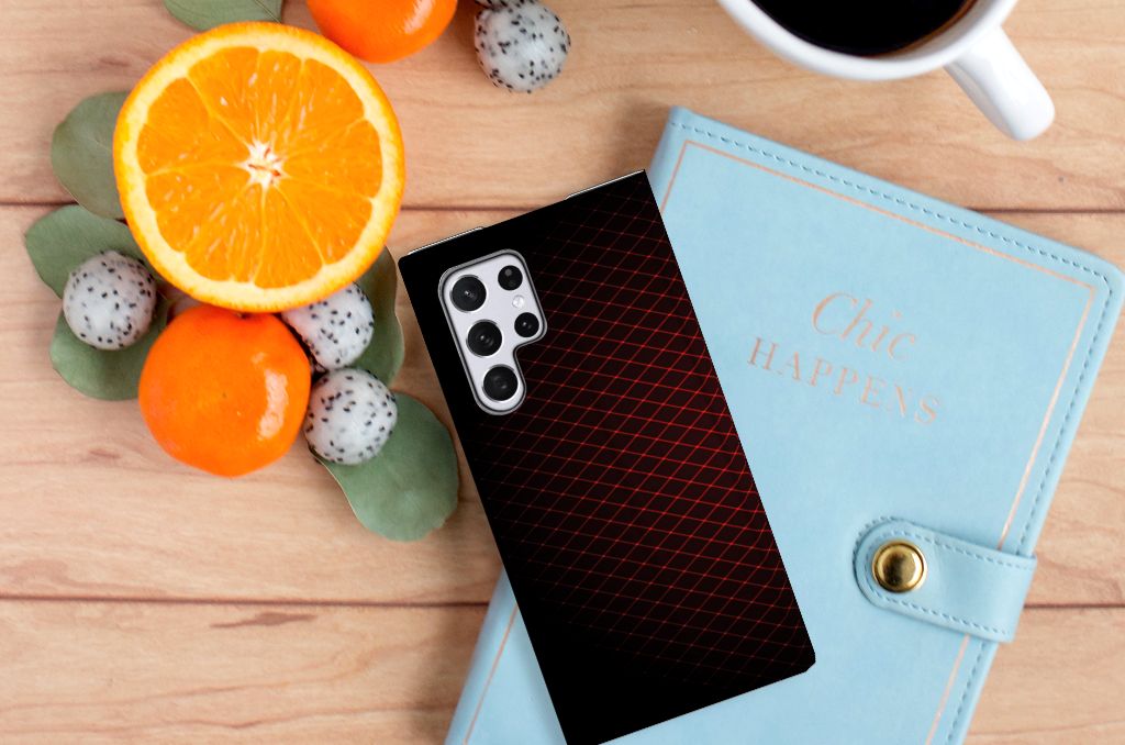 Samsung Galaxy S22 Ultra Hoesje met Magneet Geruit Rood - B2C Telecom
