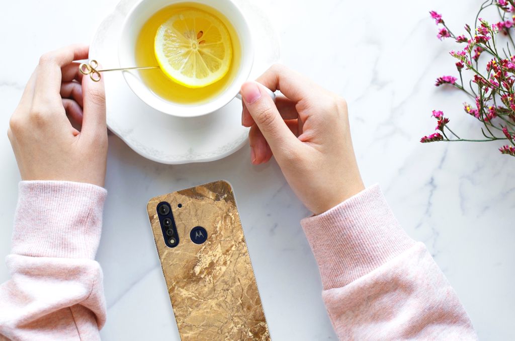Motorola Moto G8 Power Lite TPU Siliconen Hoesje Marmer Creme B2C Telecom
