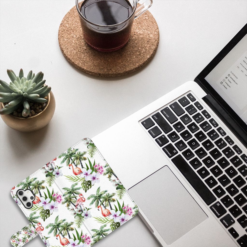 Samsung Galaxy A32 5G Telefoonhoesje met Pasjes Flamingo Palms