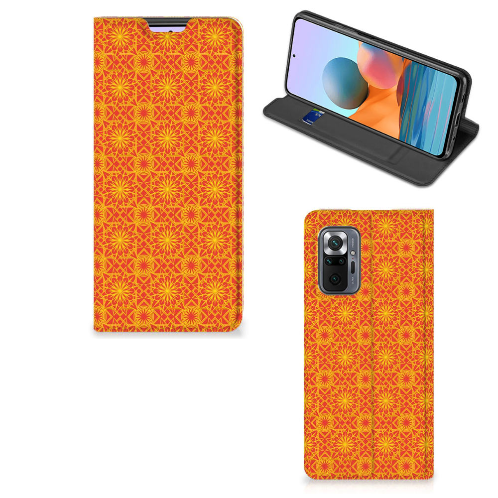 Xiaomi Redmi Note 10 Pro Hoesje met Magneet Batik Oranje - B2C Telecom