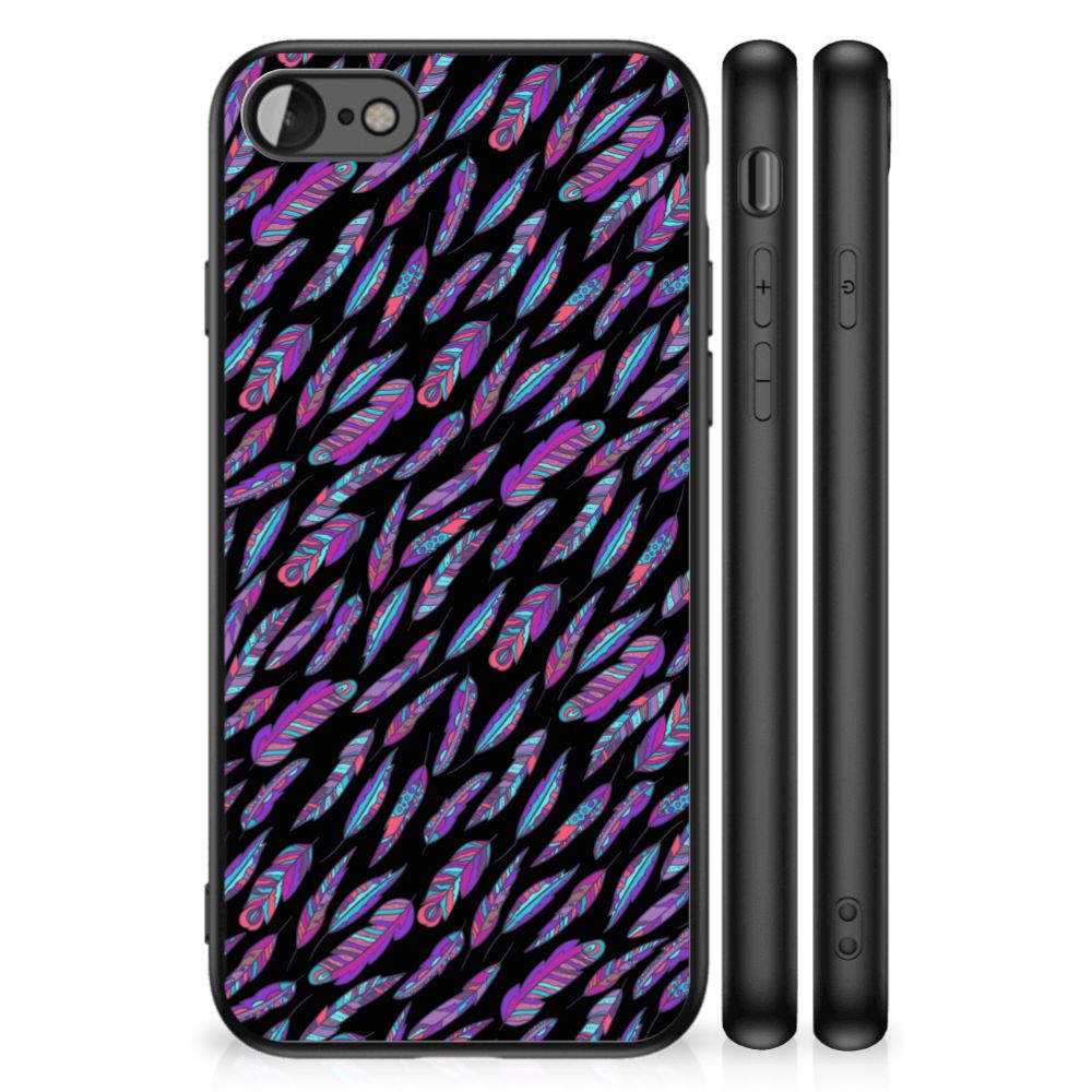 iPhone SE 2022 | SE 2020 | 7/8 Back Case Feathers Color with colorful feather design on a black background.