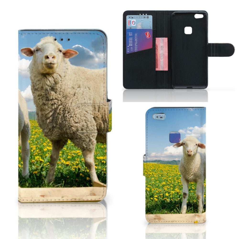 Huawei P10 Lite Telefoonhoesje met Pasjes Schaap en Lammetje