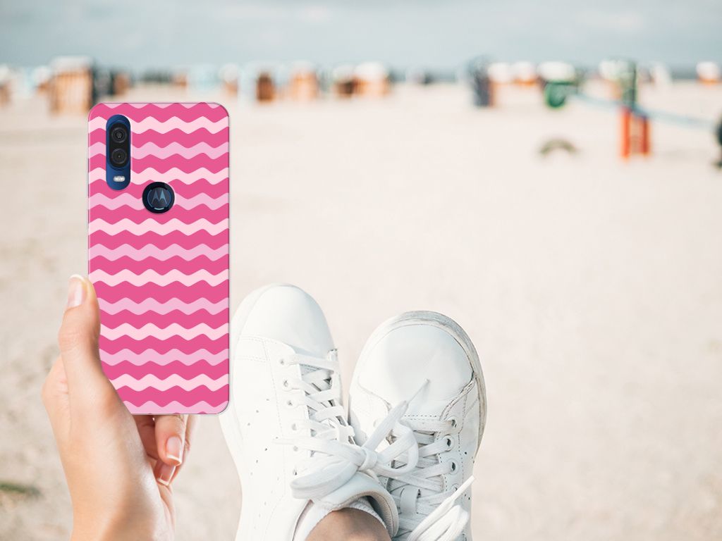 Motorola One Vision TPU bumper Waves Pink