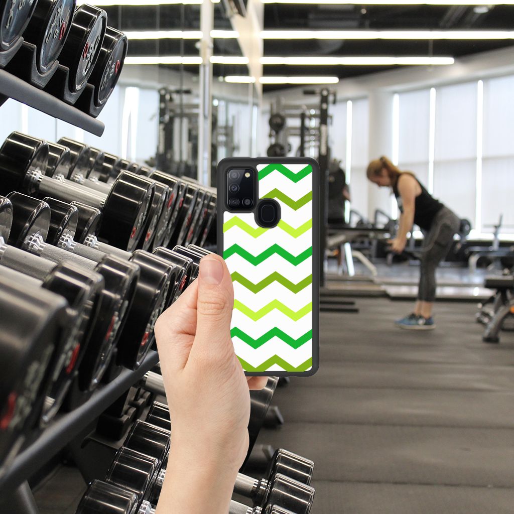 Samsung Galaxy A21s Bumper Case Zigzag Groen B2C Telecom