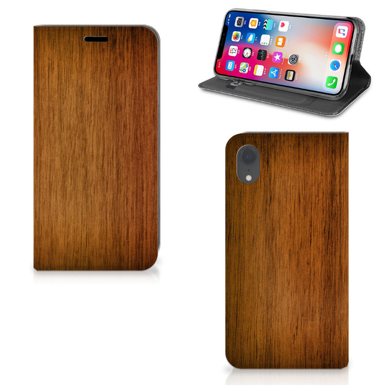 Apple iPhone Xr Book Wallet Case Donker Hout