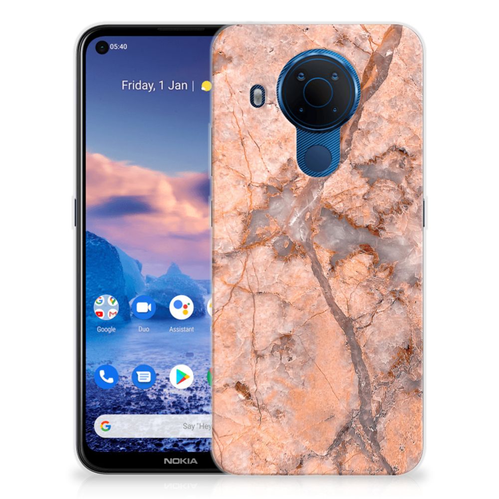 Nokia 5.4 TPU Siliconen Hoesje Marmer Oranje