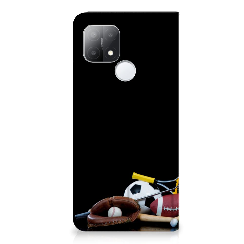 OPPO A15 Hippe Standcase Sports met sportuitrusting voor een actieve levensstijl.