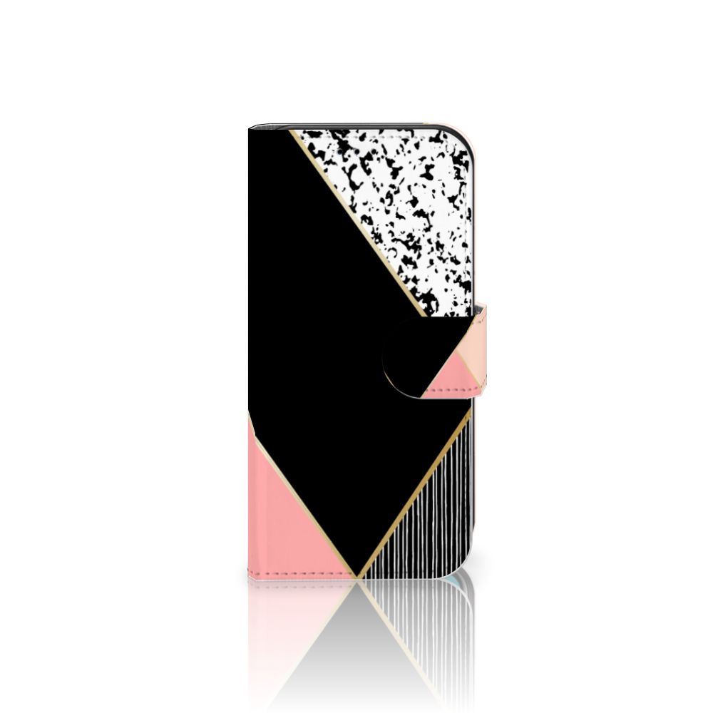 Apple iPhone 11 Pro Book Case Zwart Roze Vormen