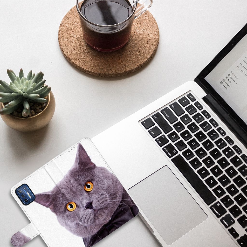 Motorola Moto G9 Plus Telefoonhoesje met Pasjes Kat