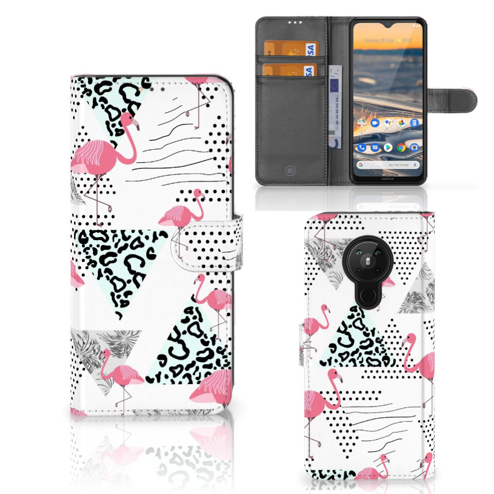 Nokia 5.3 Telefoonhoesje met Pasjes Flamingo Triangle
