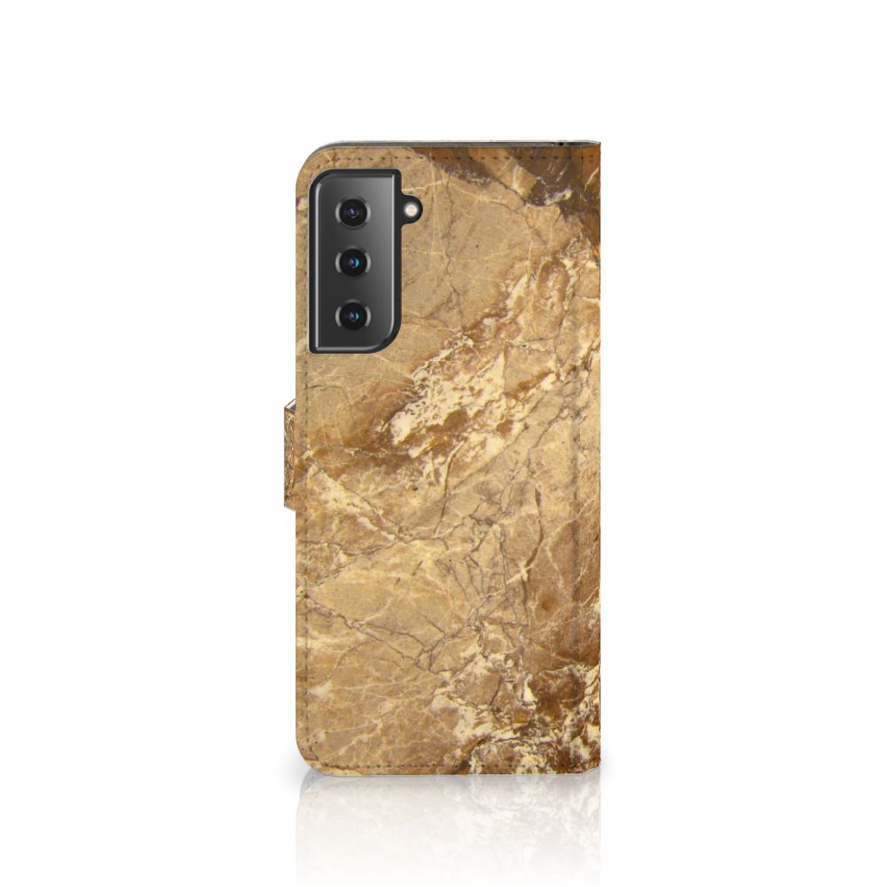 Samsung Galaxy S21 Plus Bookcase Marmer Creme met marmerprint en TPU-siliconen bescherming.
