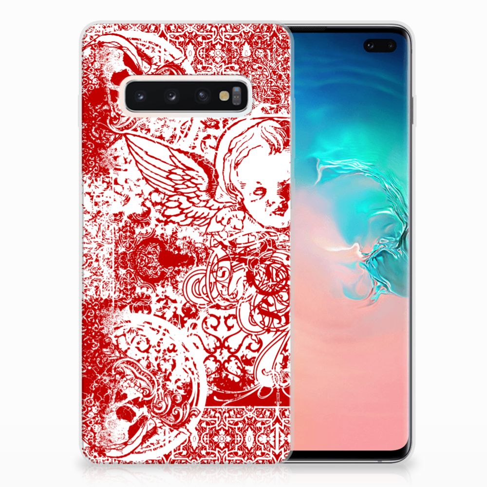 Silicone Back Case Samsung Galaxy S10 Plus Angel Skull Rood