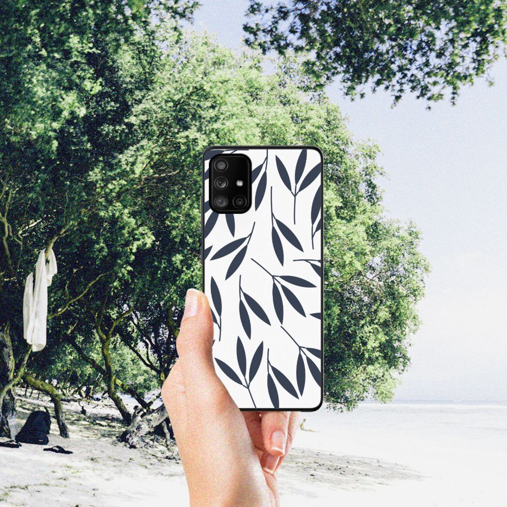Samsung Galaxy A71 Bloemen Hoesje Leaves Blue B2C Telecom
