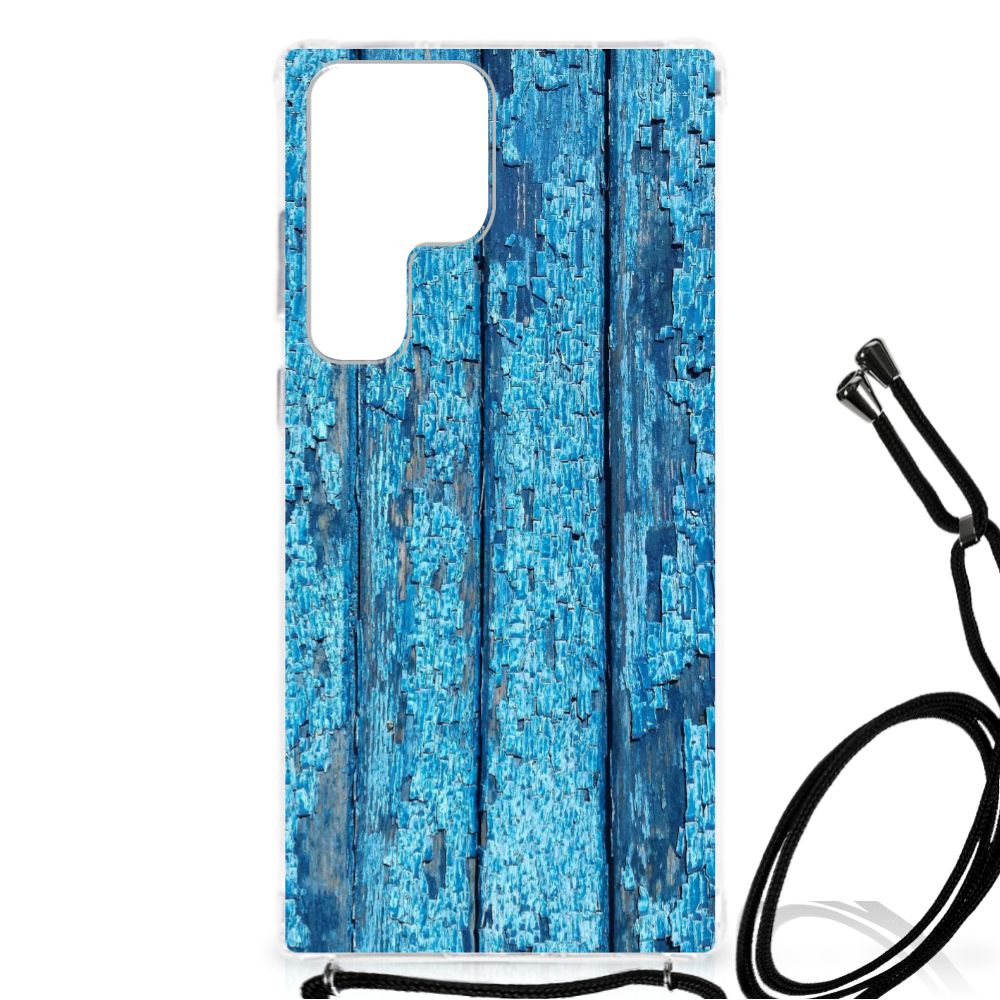 Samsung Galaxy S23 Ultra Stevig Telefoonhoesje Wood Blue