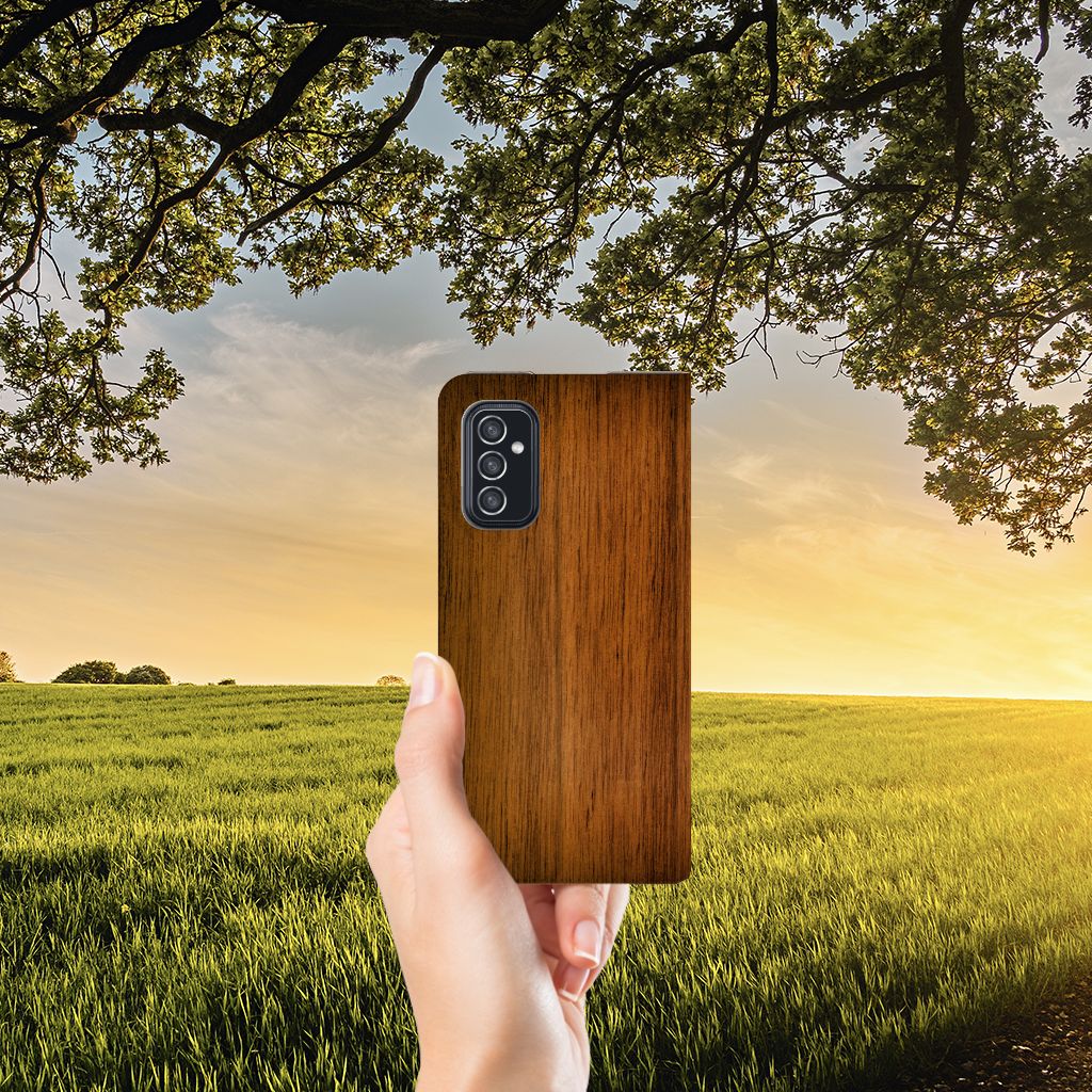 Samsung Galaxy M52 Book Wallet Case Donker Hout - B2C Telecom
