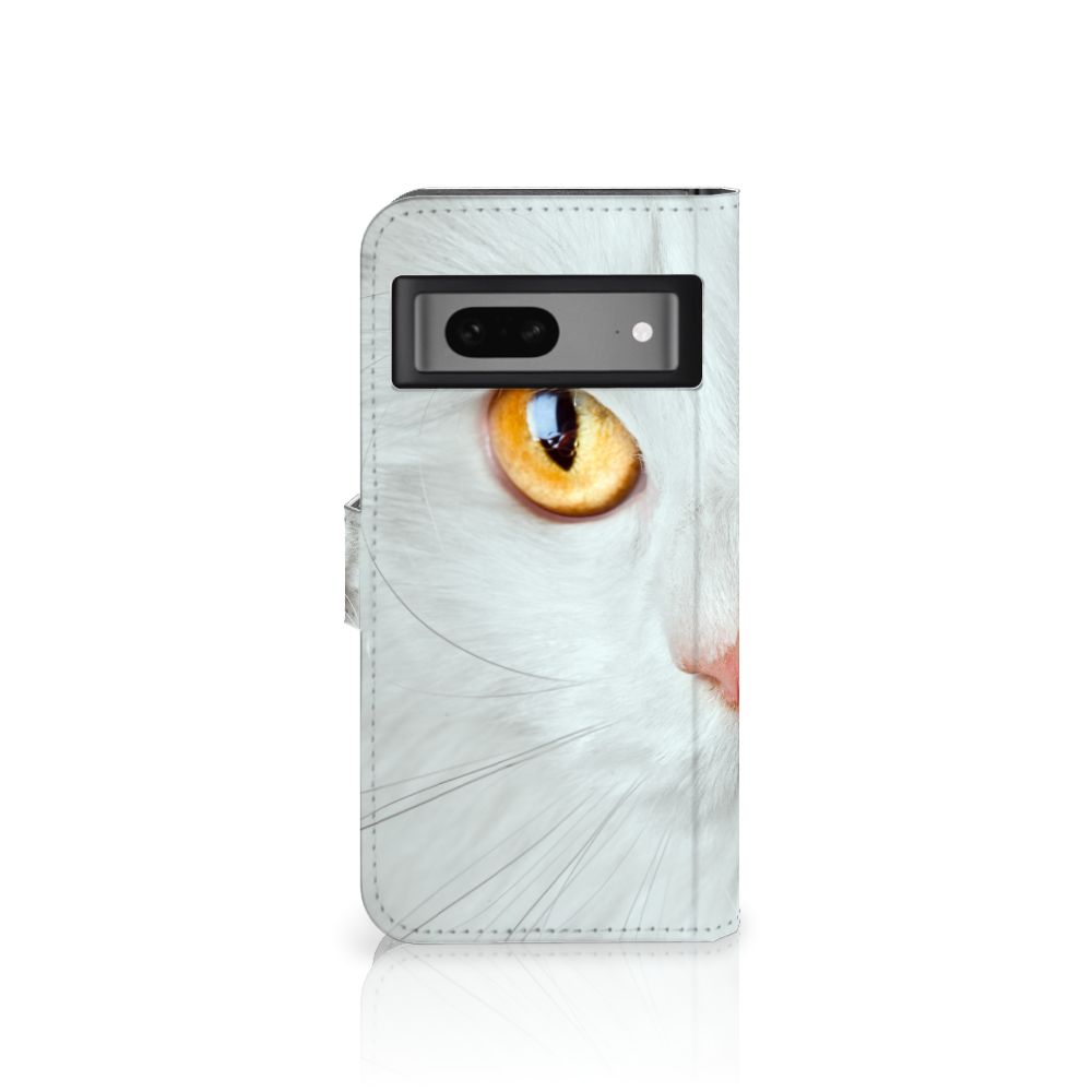 Google Pixel 7 Telefoonhoesje met Pasjes Witte Kat