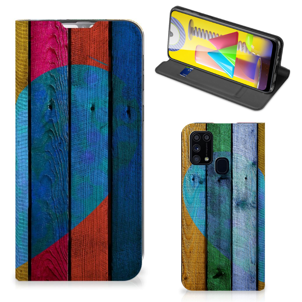 Samsung Galaxy M31 Book Wallet Case Wood Heart - Cadeau voor je Vriend - B2C Telecom
