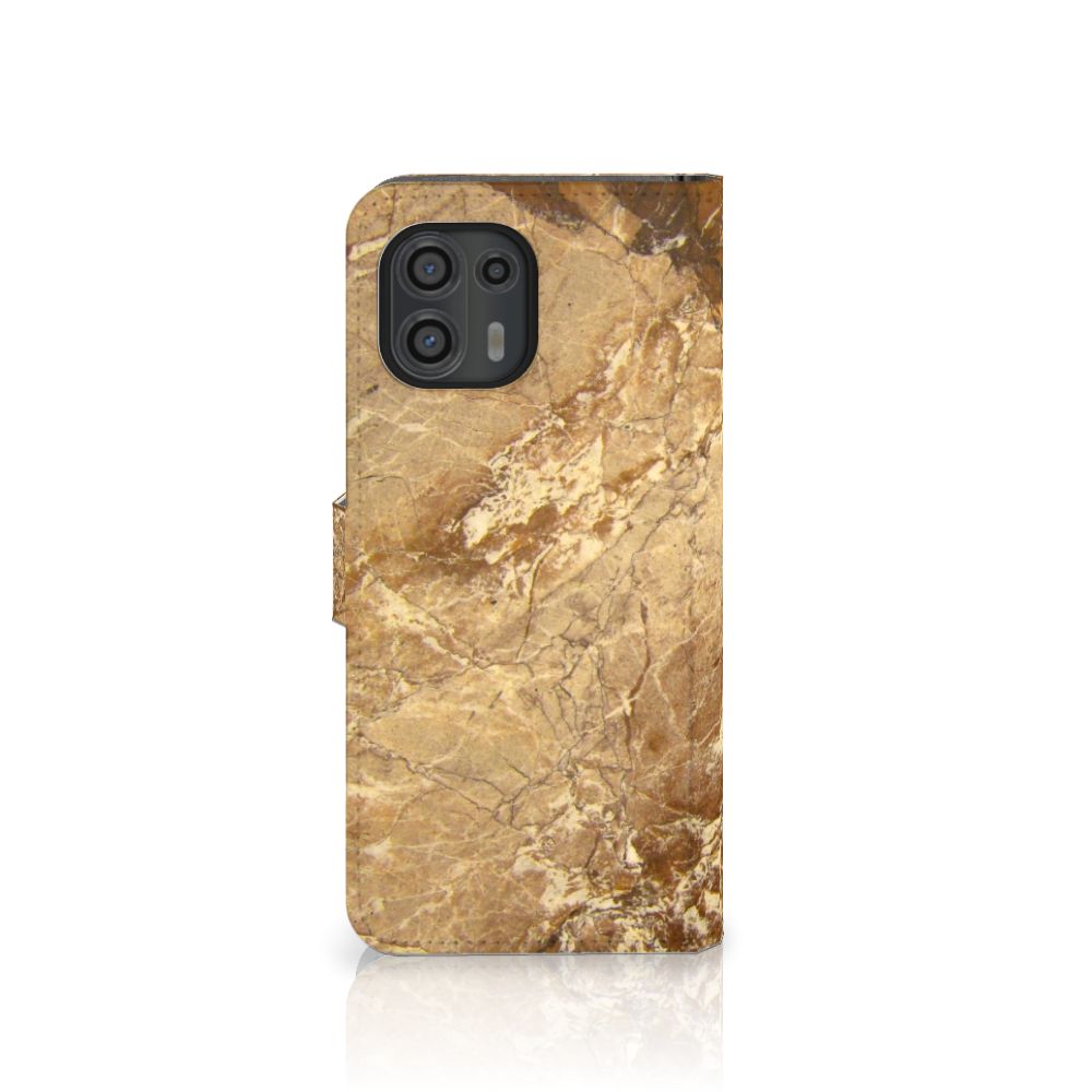 Motorola Edge 20 Lite Bookcase Marmer Creme met luxe marmerdesign en TPU-siliconen bescherming.