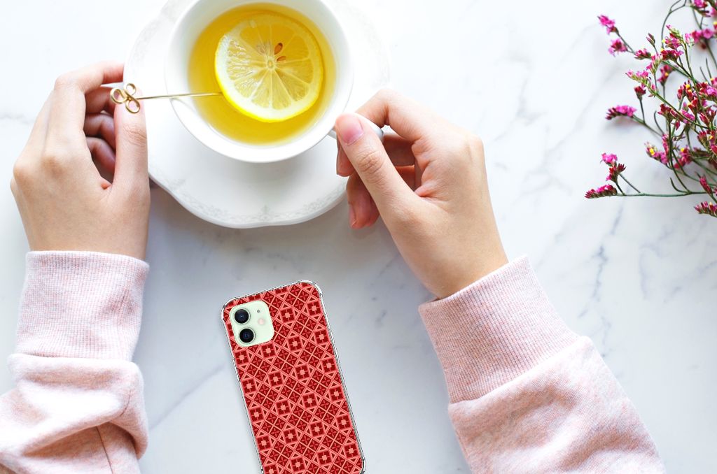 iPhone 12 Mini Doorzichtige Silicone Hoesje Batik Rood B2C Telecom