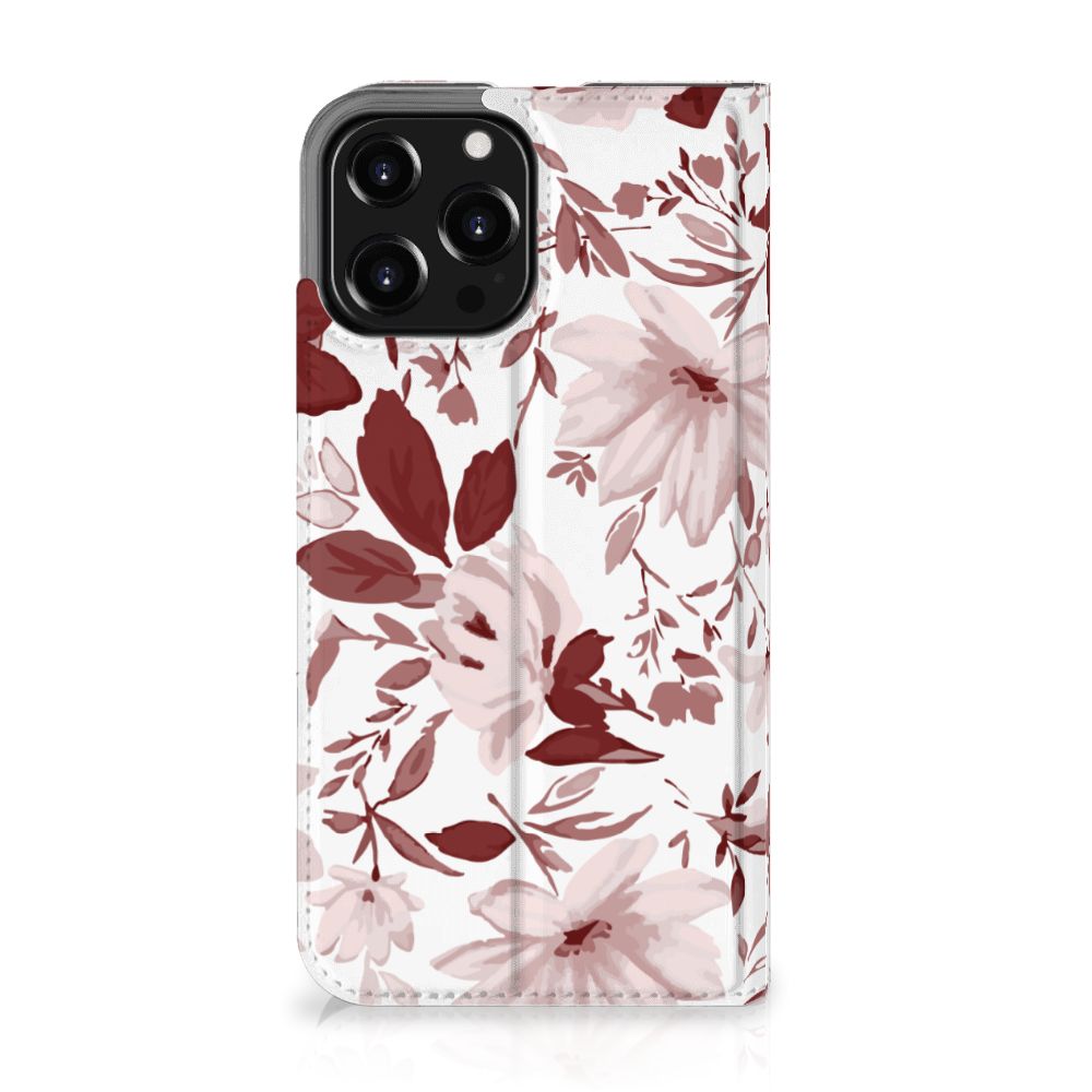 Bookcase iPhone 13 Pro Max Watercolor Flowers - Elegante bloemenprint op een beschermende smartphonecase.